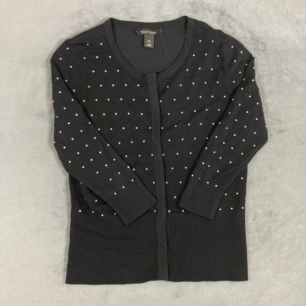 White House Black Market Studded Cardigan Black Silver Snap Front Sweater XS